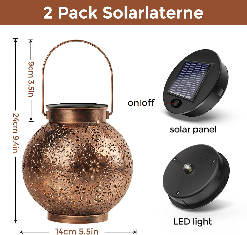 Solarlampe aussen haengend 2er Set IP65 Metall warmweiss Balkon Garten Terrasse