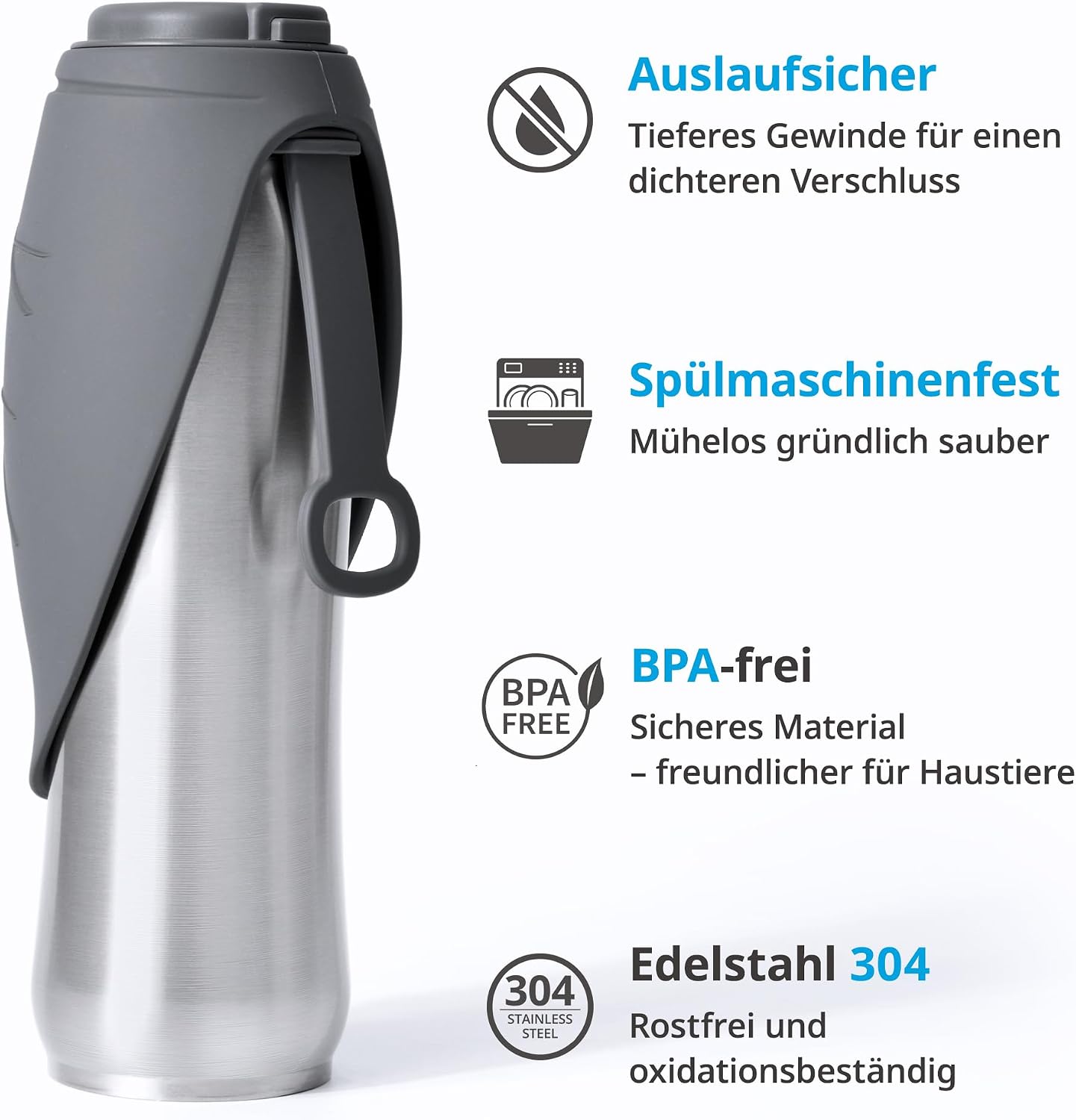 Edelstahl Hundetrinkflasche 750 ml vakuumisoliert doppelwandig tragbar