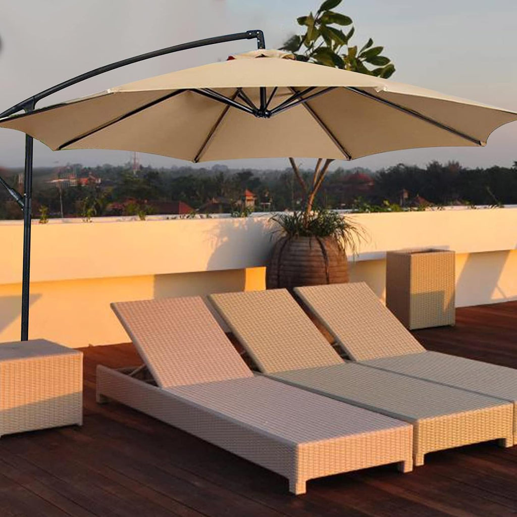 SMLJFO 3 m Sonnenschirm Bespannung 8 Streben UV-Schutz Beige Ersatzdach
