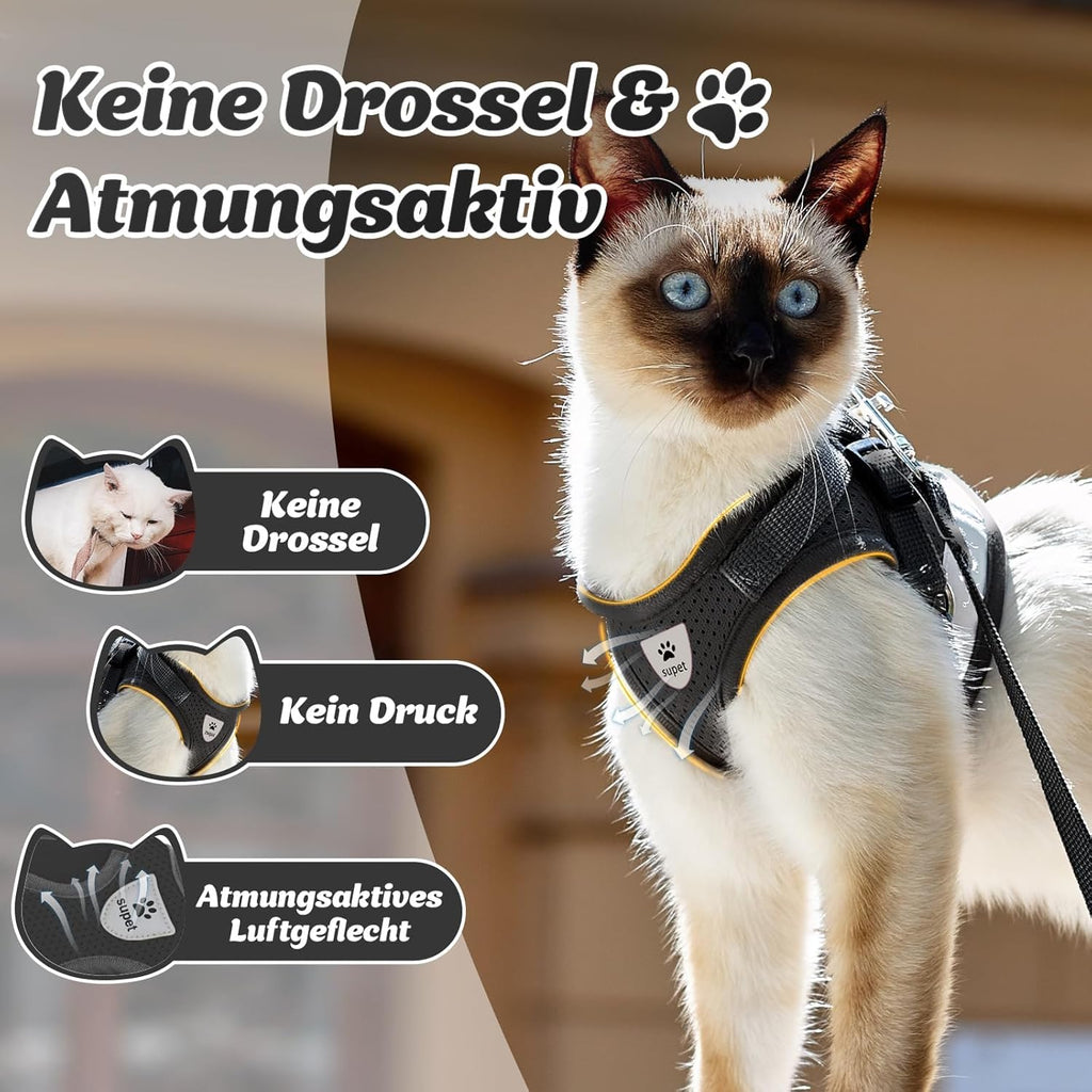 Supet Katzengeschirr Weste mit Leine verstellbar in verschiedenen Groessen und Farben