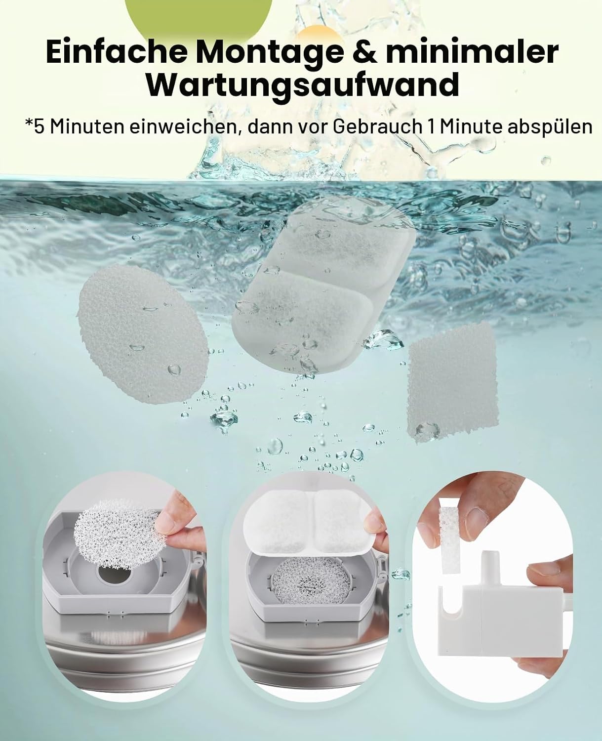 oneisall Trinkbrunnen fuer Hunde Edelstahl mit LED, 5‑Schicht Filter