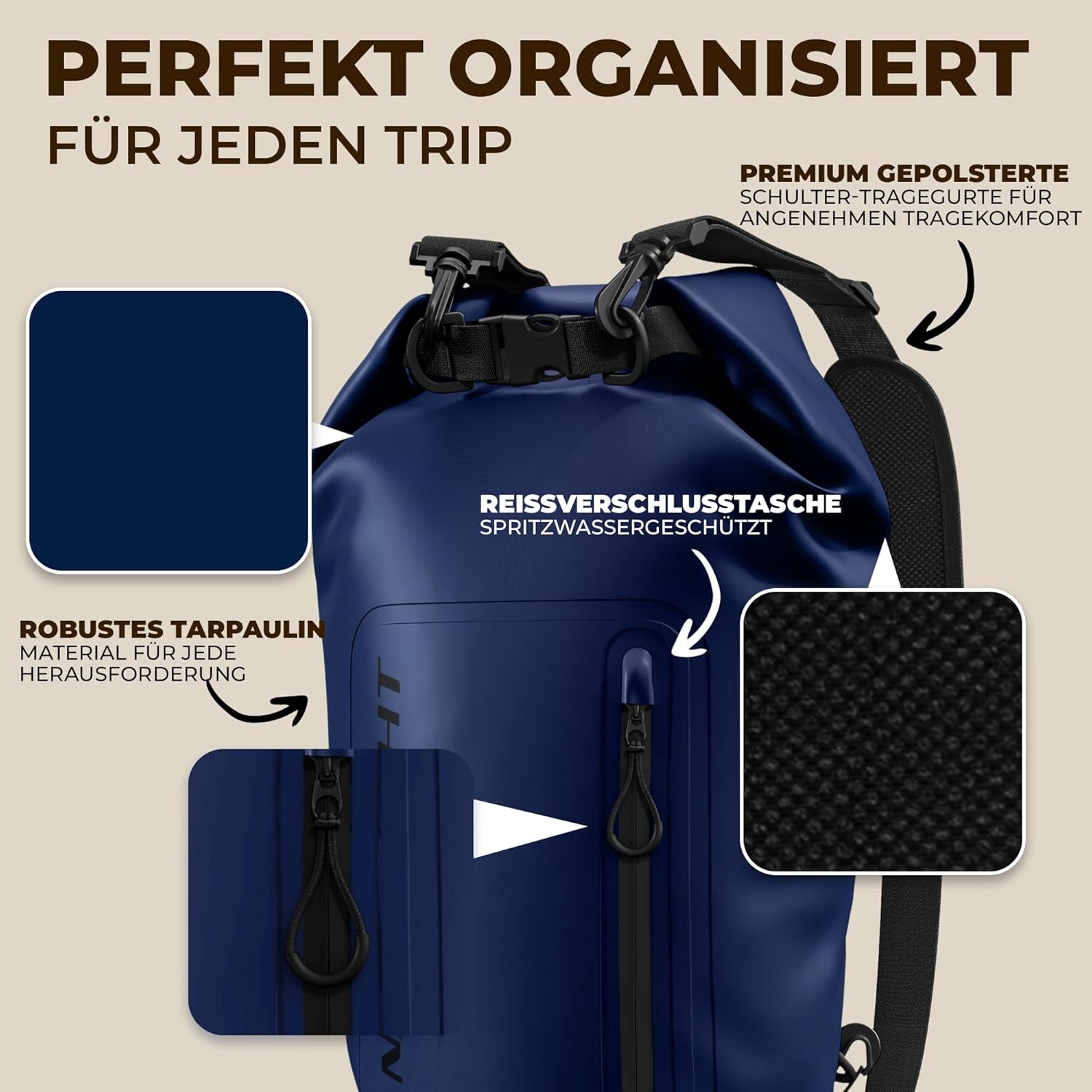 Nordlight Dry Bag 20 L wasserdichter Packsack mit Schultergurt & Handyhuelle