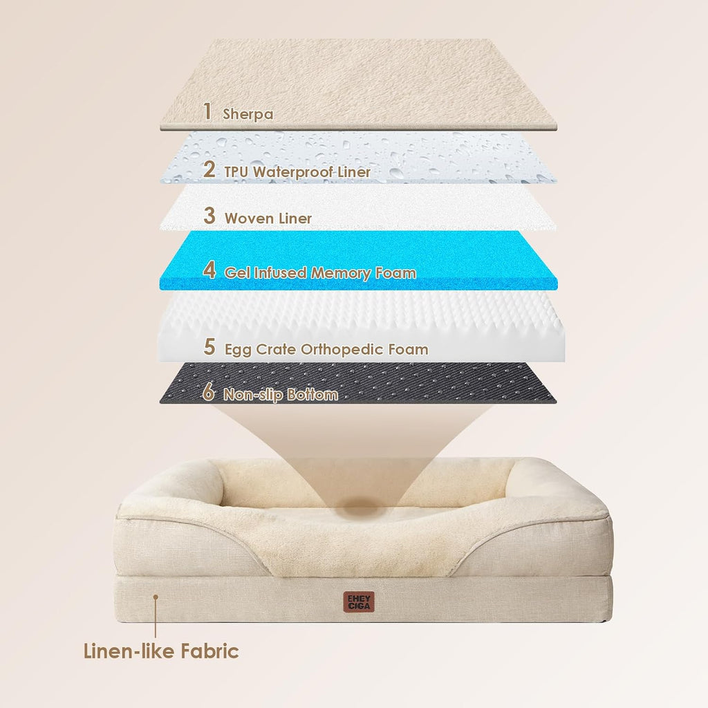 Orthopaedisches Hundebett 91×68×17,5 cm Memory Foam waschbar 16,5cm-19cm