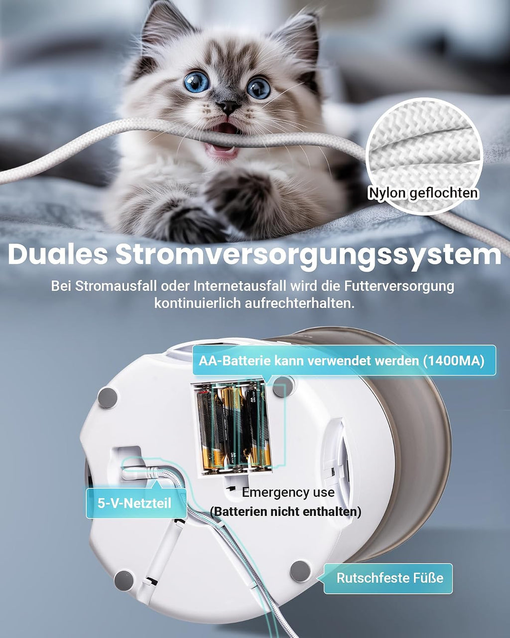 Futterautomat Katze 25 Portionen mit App Timer WiFi Schwarz