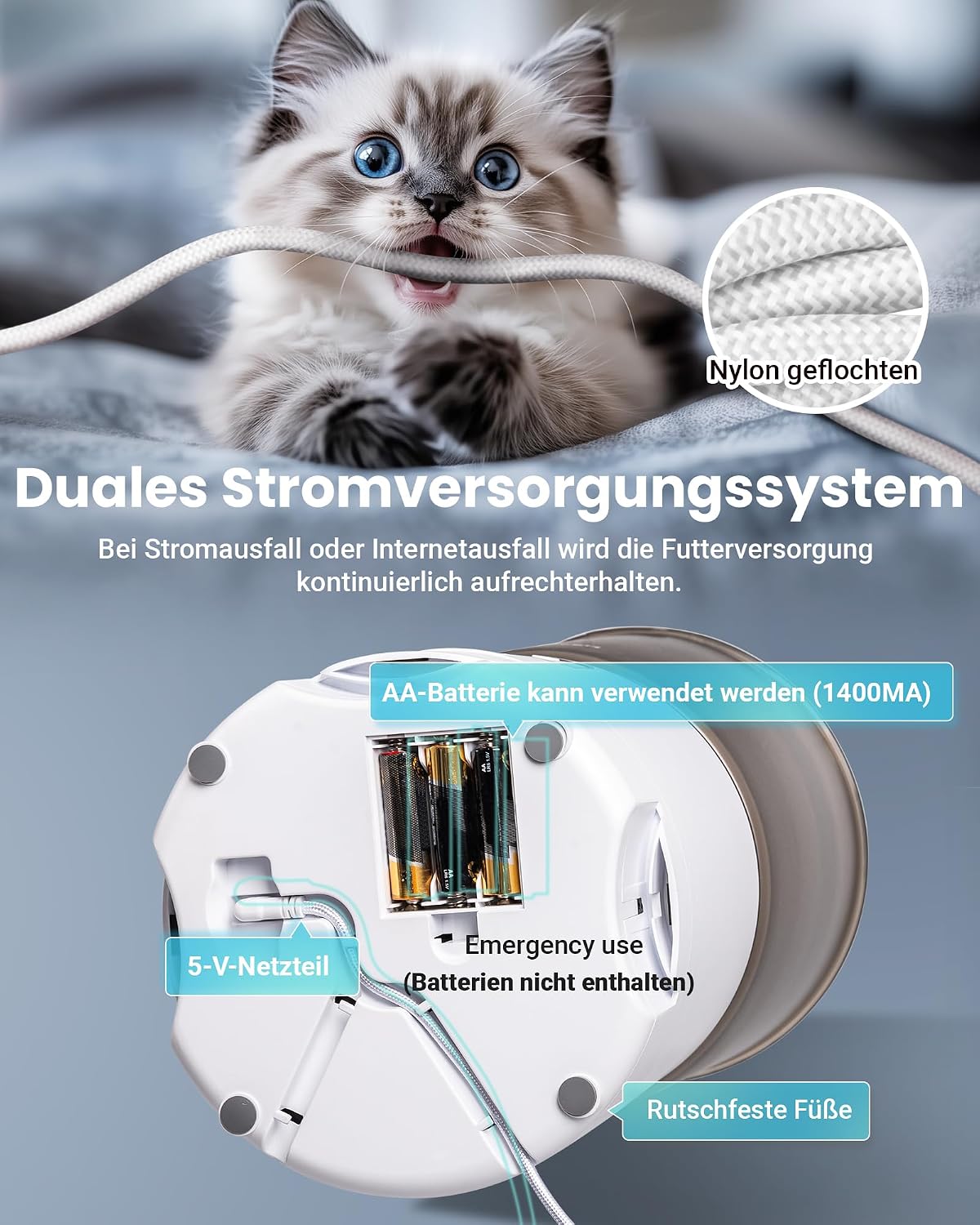 Futterautomat Katze 25 Portionen mit App Timer WiFi Schwarz