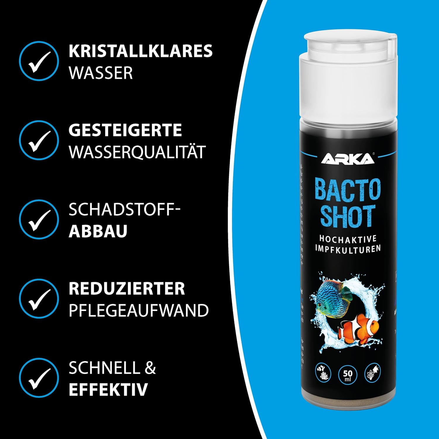 ARKA Bacto-Shot Aquarium Bakterienkonzentrat Wasserklärer für Süß- und Meerwasse