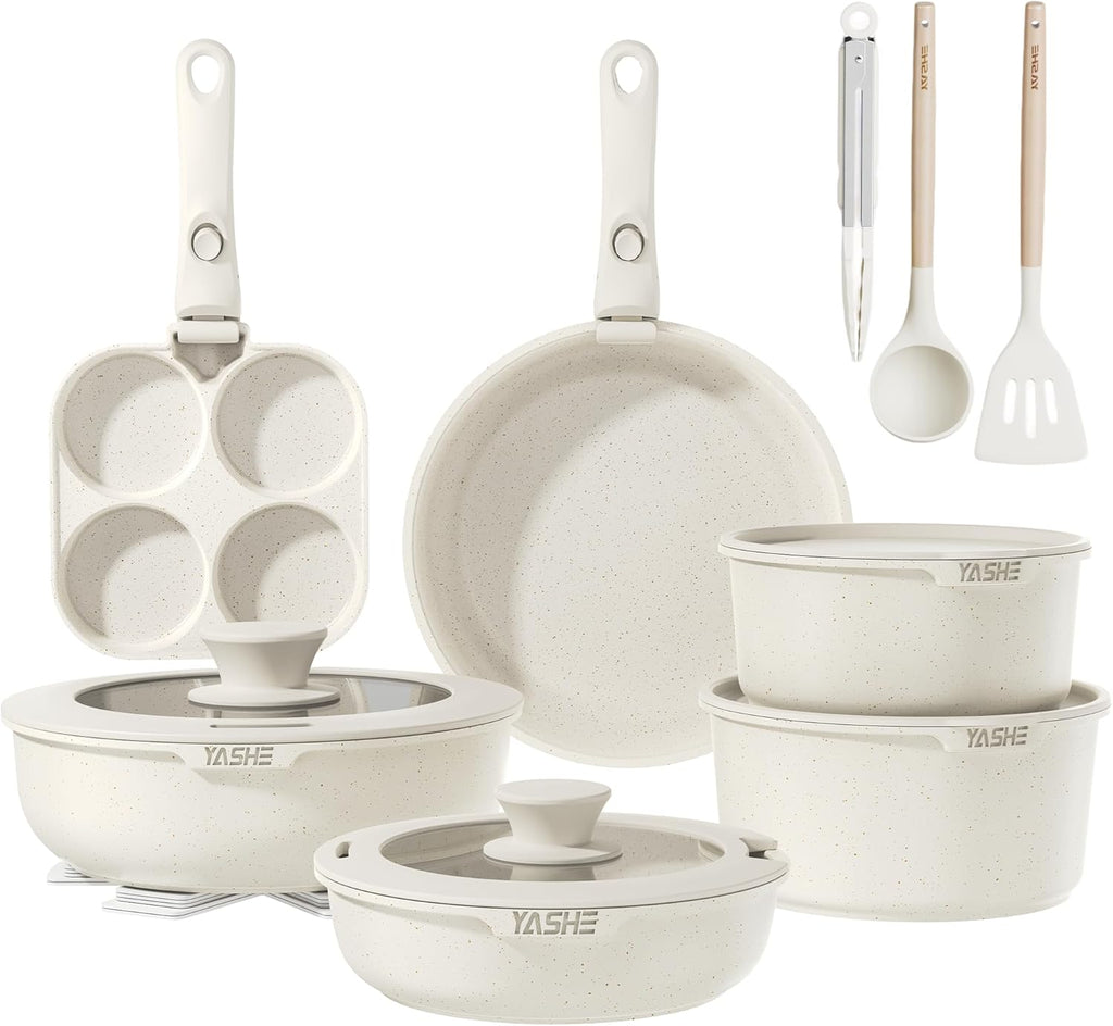 YASHE Topf- und Pfannenset 20-teilig mit abnehmbaren Griffen Induktion Grau