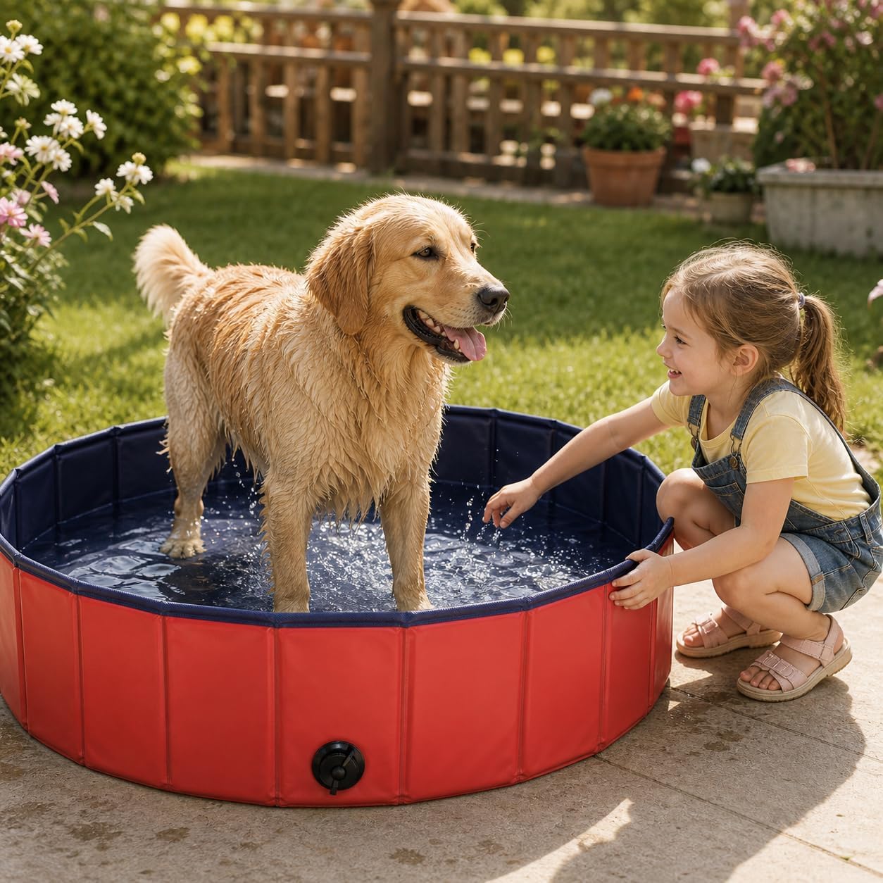 lionto faltbarer Hundepool Ø 80 cm Hoehe 20 cm PVC kratzfest Anti-Rutsch 80cm-120