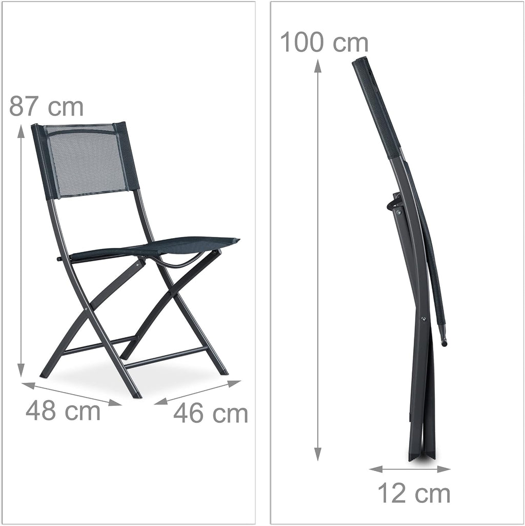 Relaxdays Balkonklappstuhl Metall Kunststoff anthrazit grau 87x46x48 cm