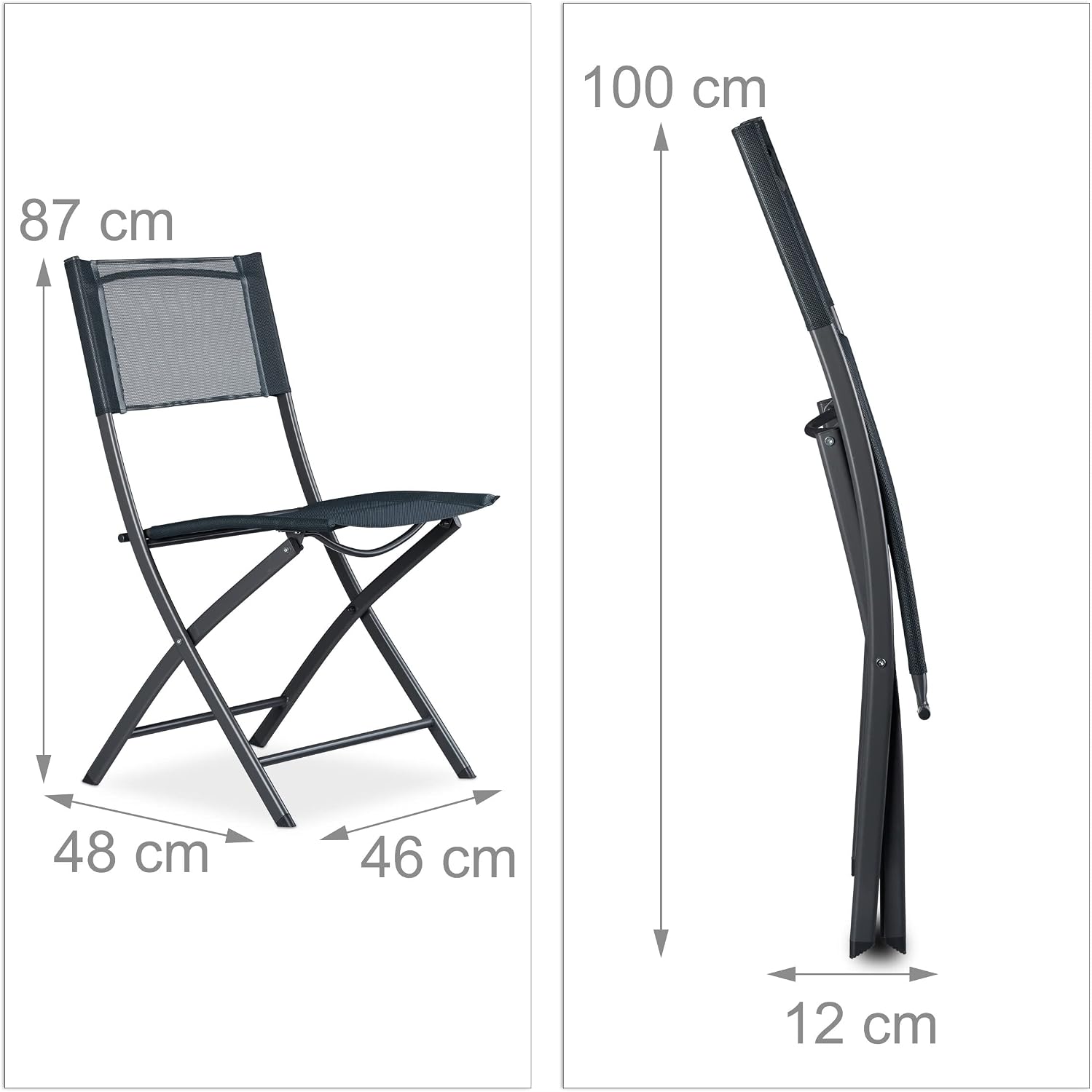 Relaxdays Balkonklappstuhl Metall Kunststoff anthrazit grau 87x46x48 cm
