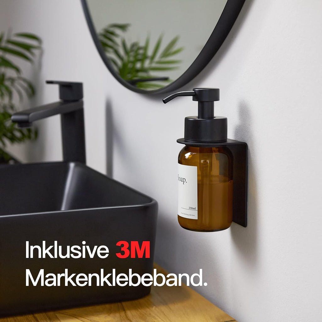 Designfabrik Hamburg Glas-Seifenspender mit selbstklebender Wandhalterung