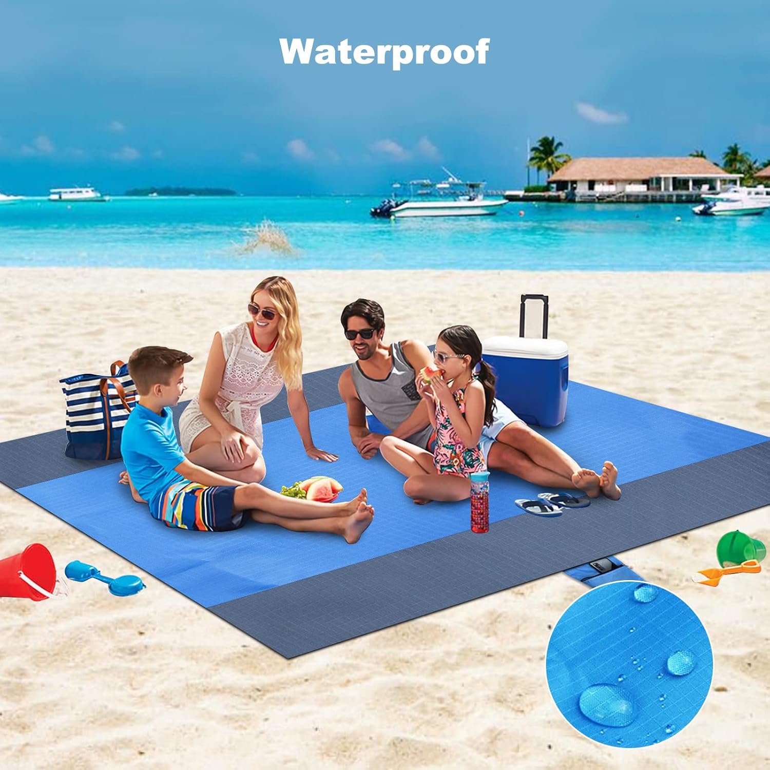 Dijia Sandfreie Stranddecke 230×200 cm mit 2 Reissverschlusstaschen & Tasche