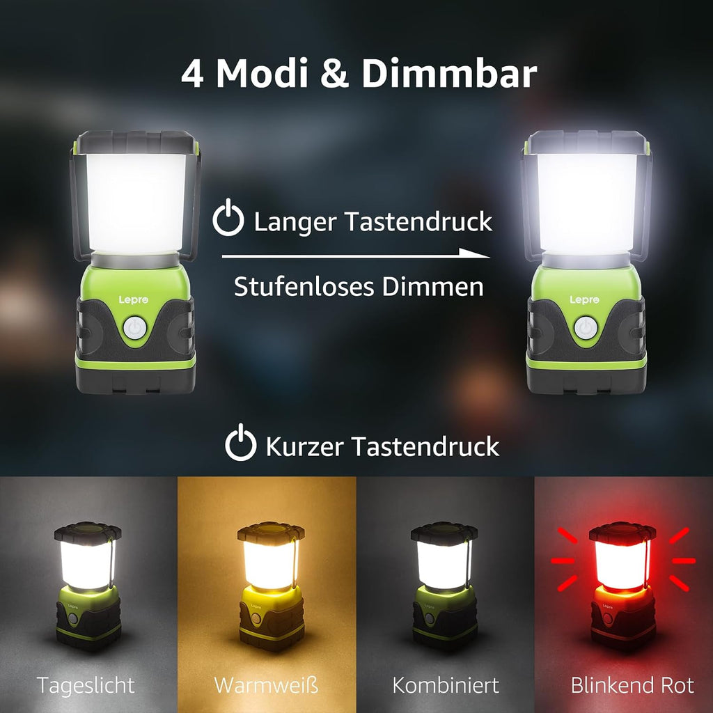 LE LED Campinglampe 1000 Lumen dimmbar 3 Stufen batteriebetrieben