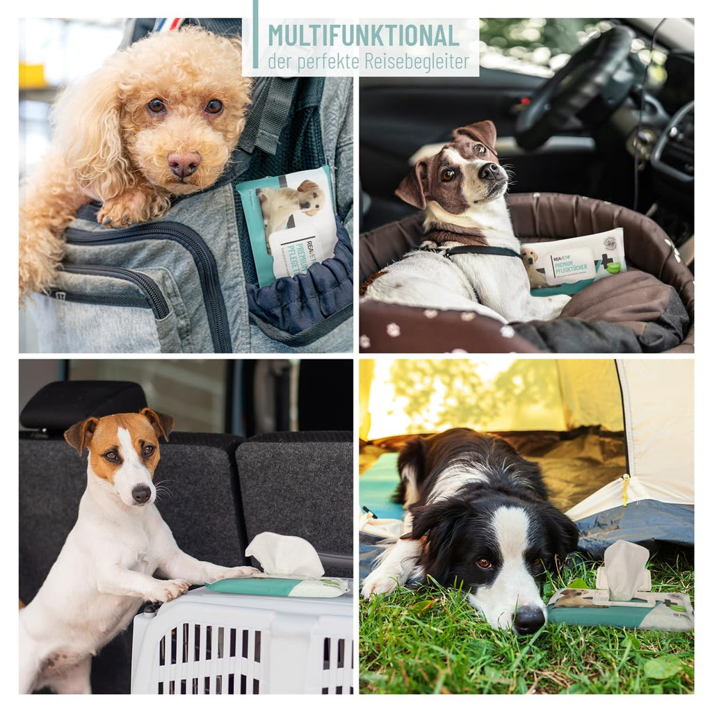 ReaVET Feuchttuecher fuer Hunde und Katzen 100 Stueck XXL hypoallergen reissfest
