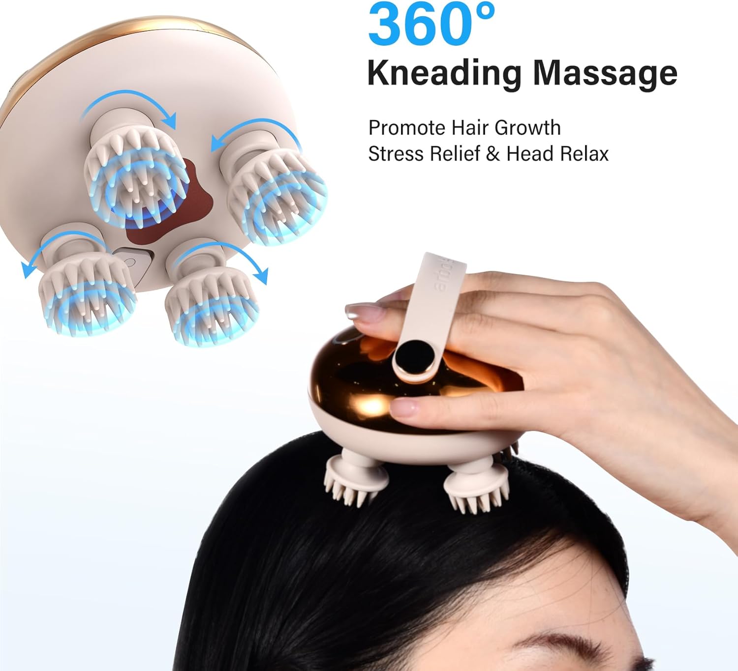 Arboleaf Kopf-Massagegeraet elektrisch IPX7 wasserdicht 8 Koepfe Gold