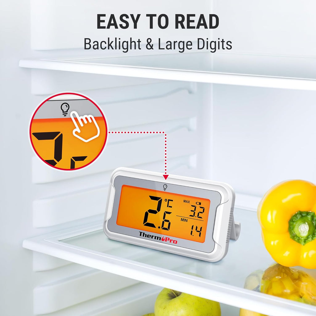 ThermoPro digitales Kuehlschrankthermometer LCD mit Hintergrundbeleuchtung, Max/M