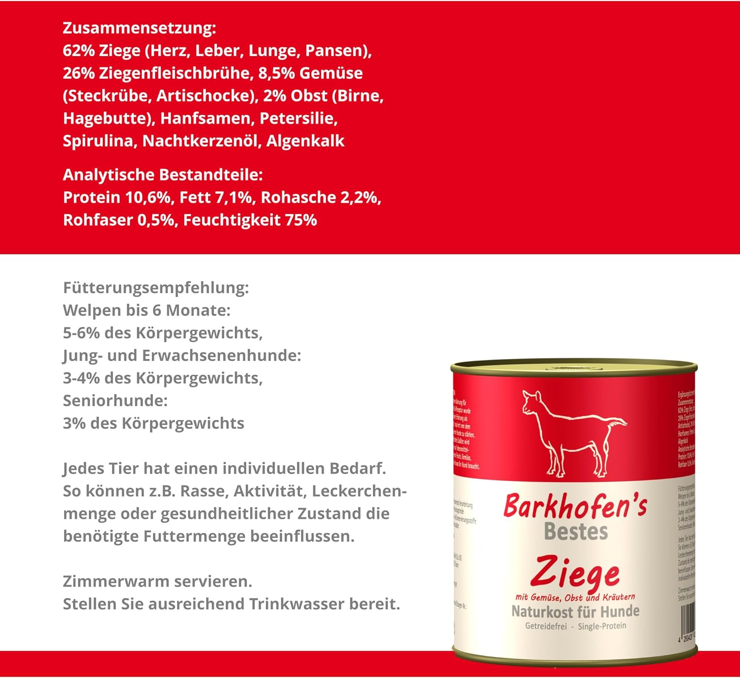 Barkhofen Nassfutter fuer Hund 6 x, getreidefrei, Ziege, verschiedene Sorte