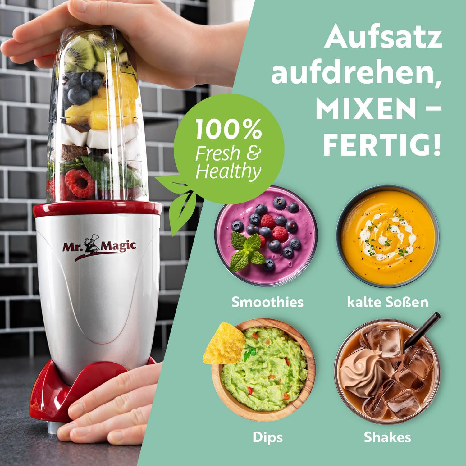 Gourmetmaxx Mr Magic Mixer Standmixer Smoothie Maker 18-teilig