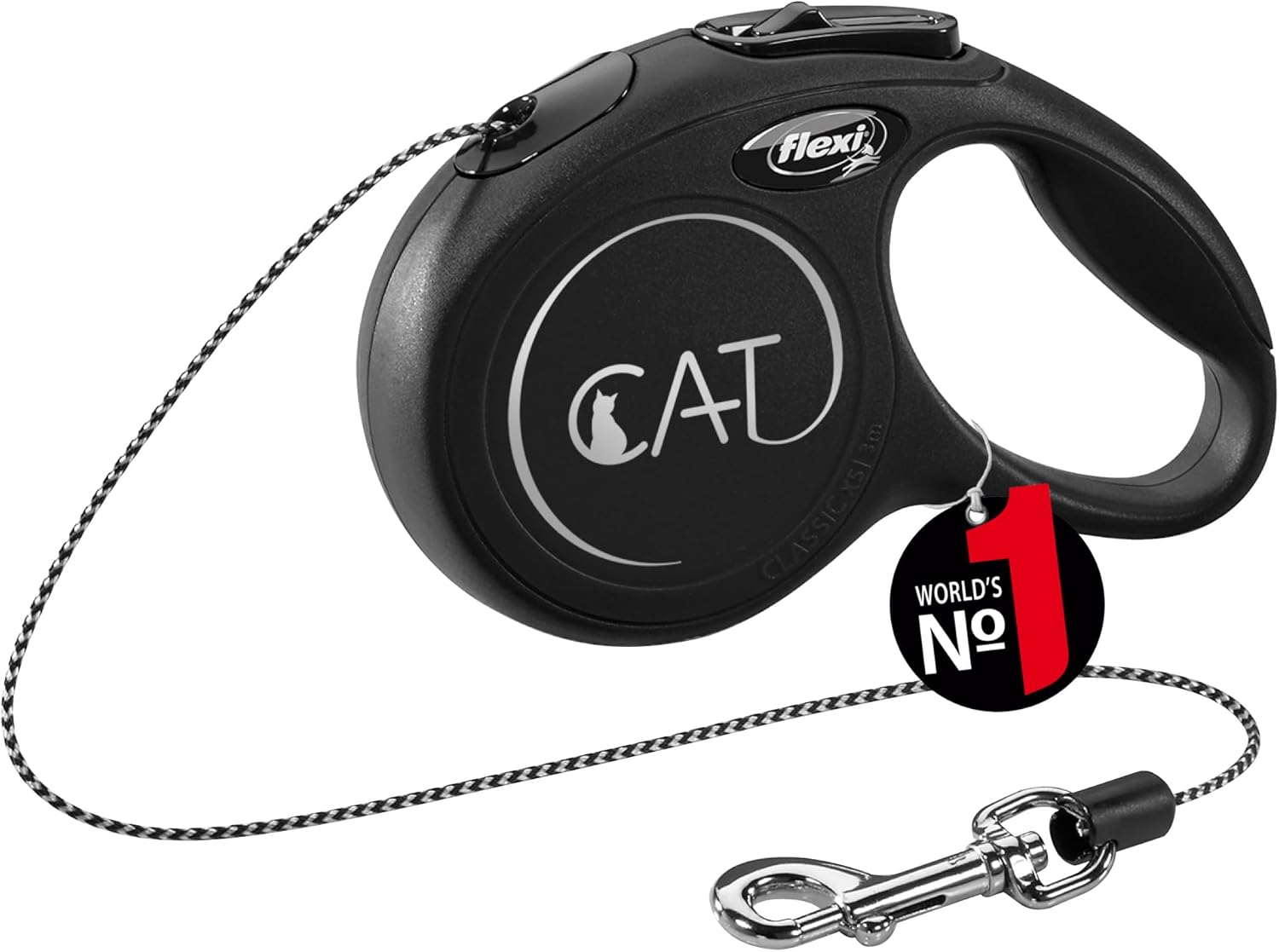 flexi CAT Seil 3 m schwarz Roll-Leine fuer Katzen bis, Mini-Taschenformat