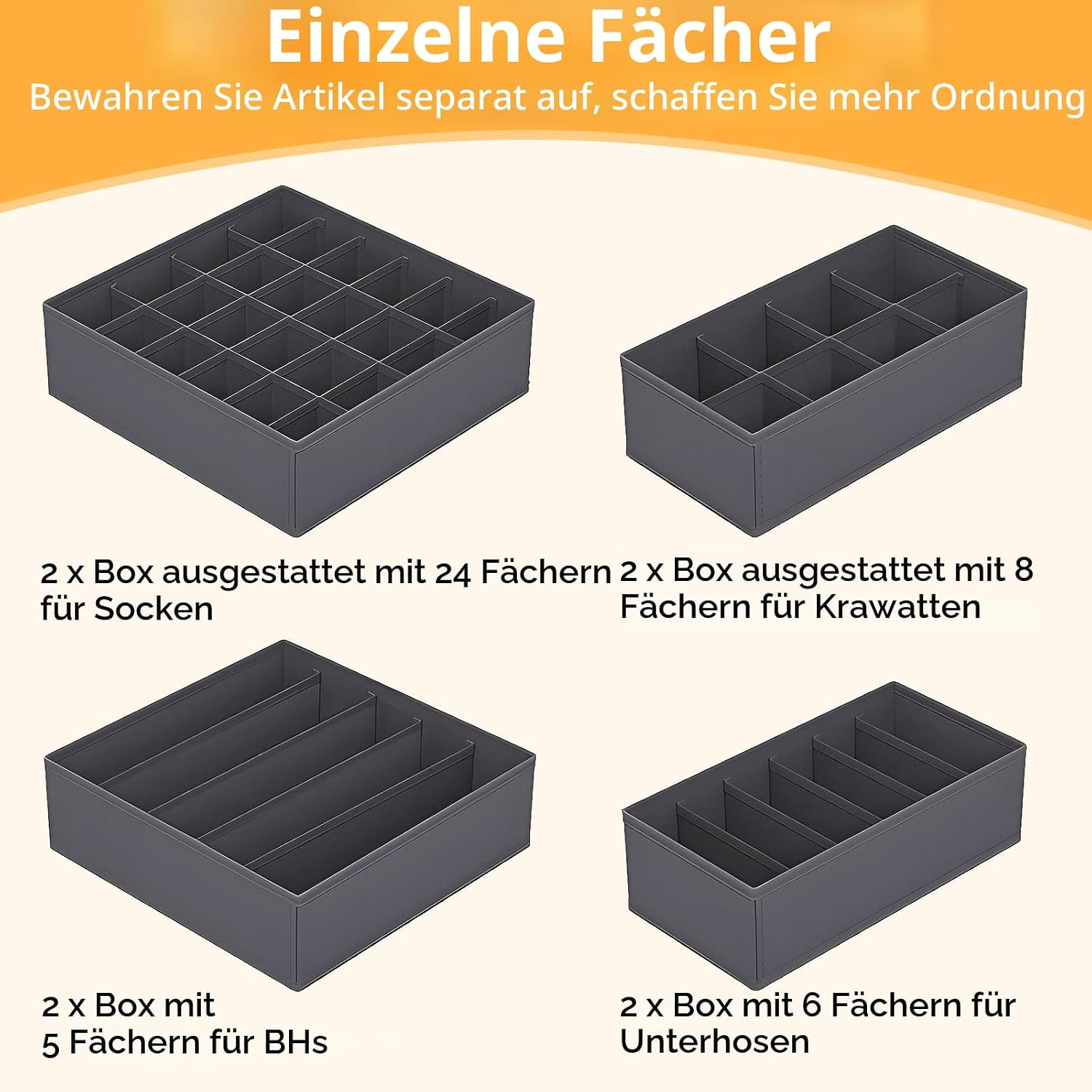 8er Set Unterwaesche Organizer Schubladenboxen faltbar fuer Socken BHs Accessoires