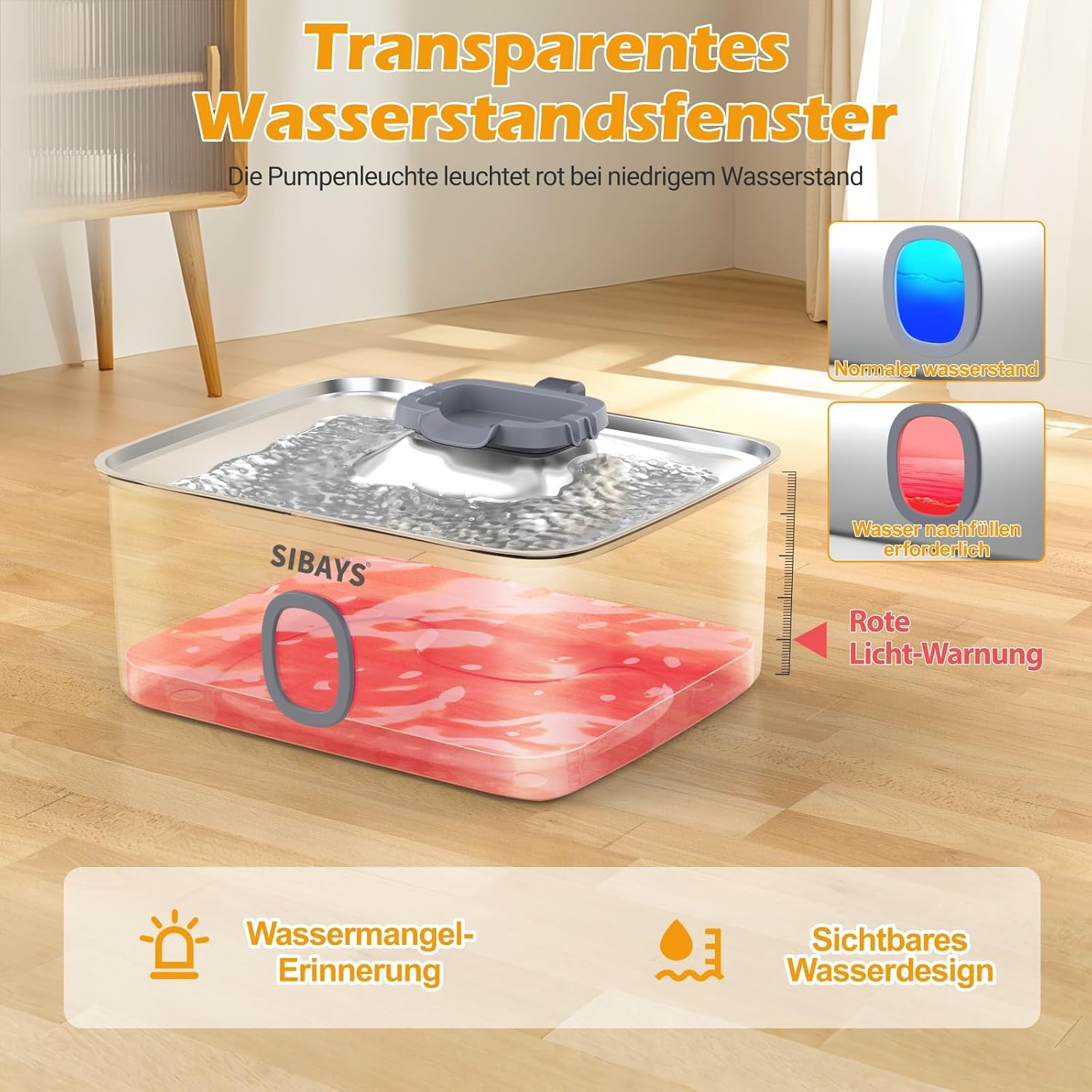 Edelstahl Trinkbrunnen 15L fuer Katze und Hund mit breiter Schale und LED