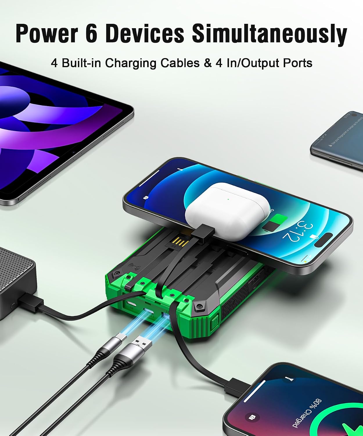 Solar Powerbank 26800 mAh 15W USB‑C Ein-/Ausgang Wireless Solarladegeraet mit Tas