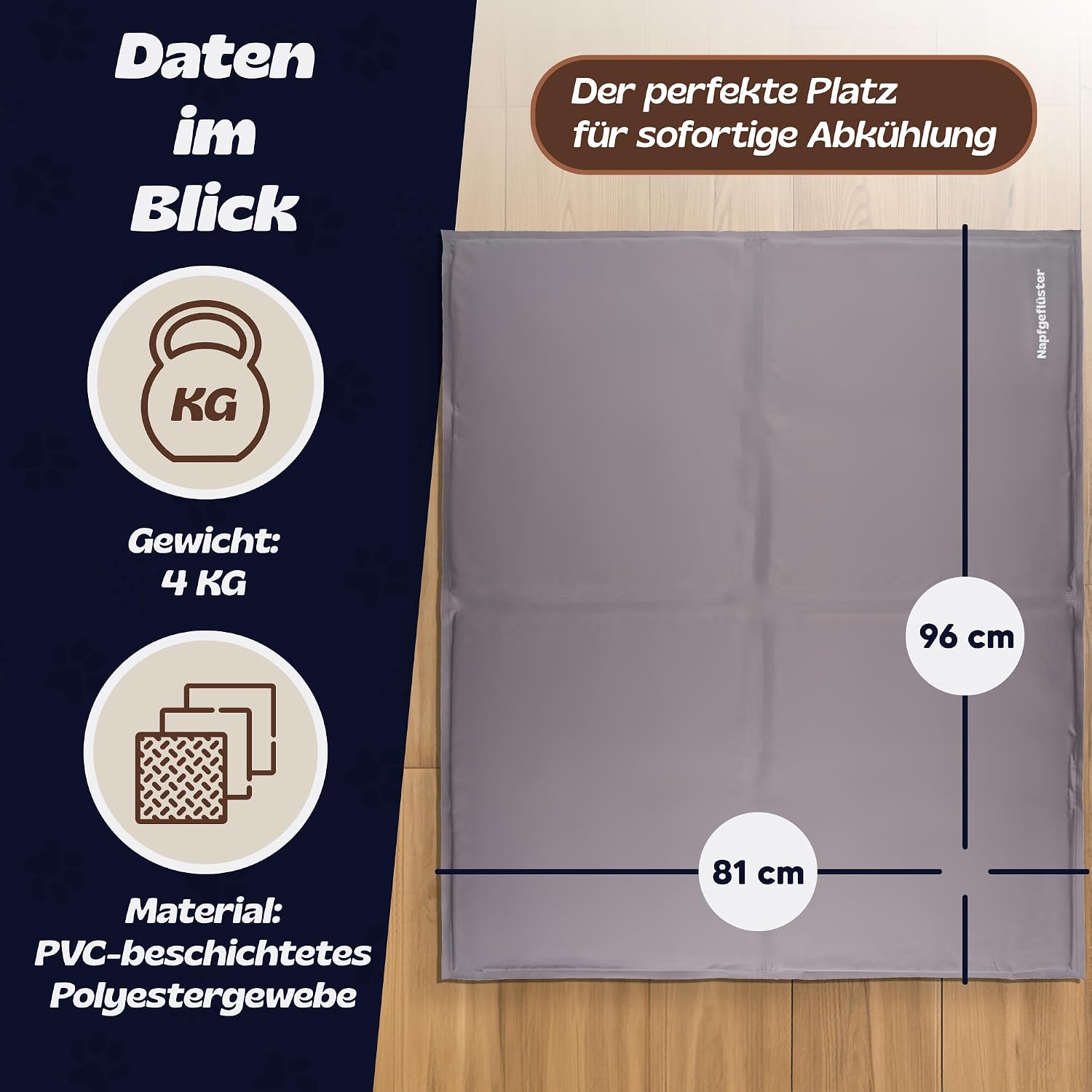 NALA Kuehlmatte fuer Hunde 65cm-81cm selbstkuehlend fuer Zuhause Auto Unterwegs