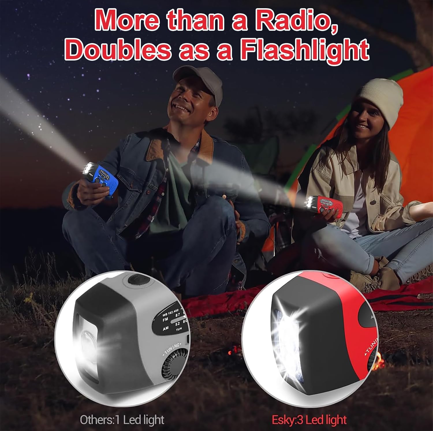 Tragbares Solar Kurbelradio mit AM/FM, 2000mAh Powerbank, LED Lampe, USB, orange