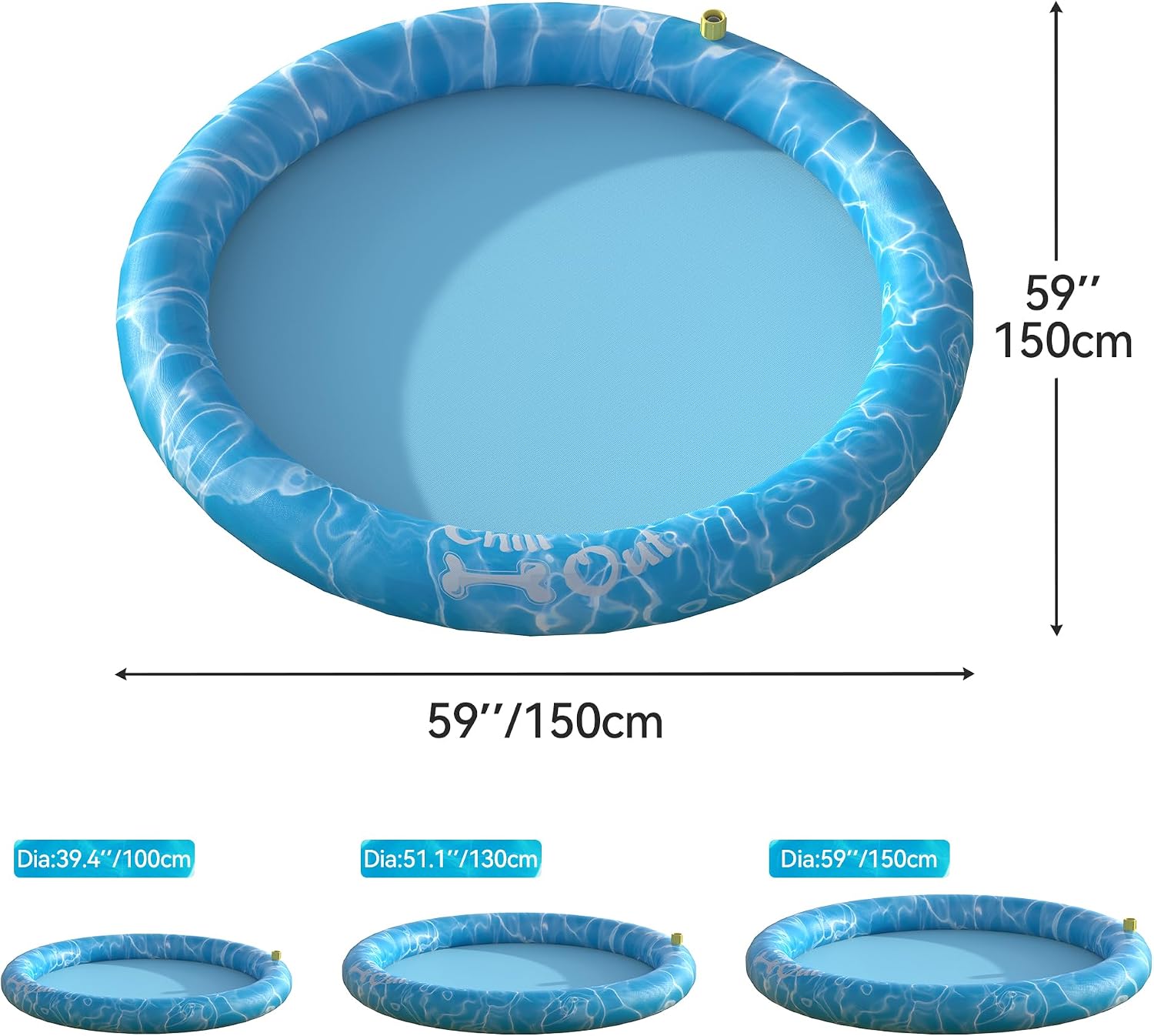 All for Paws Hundespielmatte mit Sprinkler 130cm-150cm Kuehlende Wassermatte