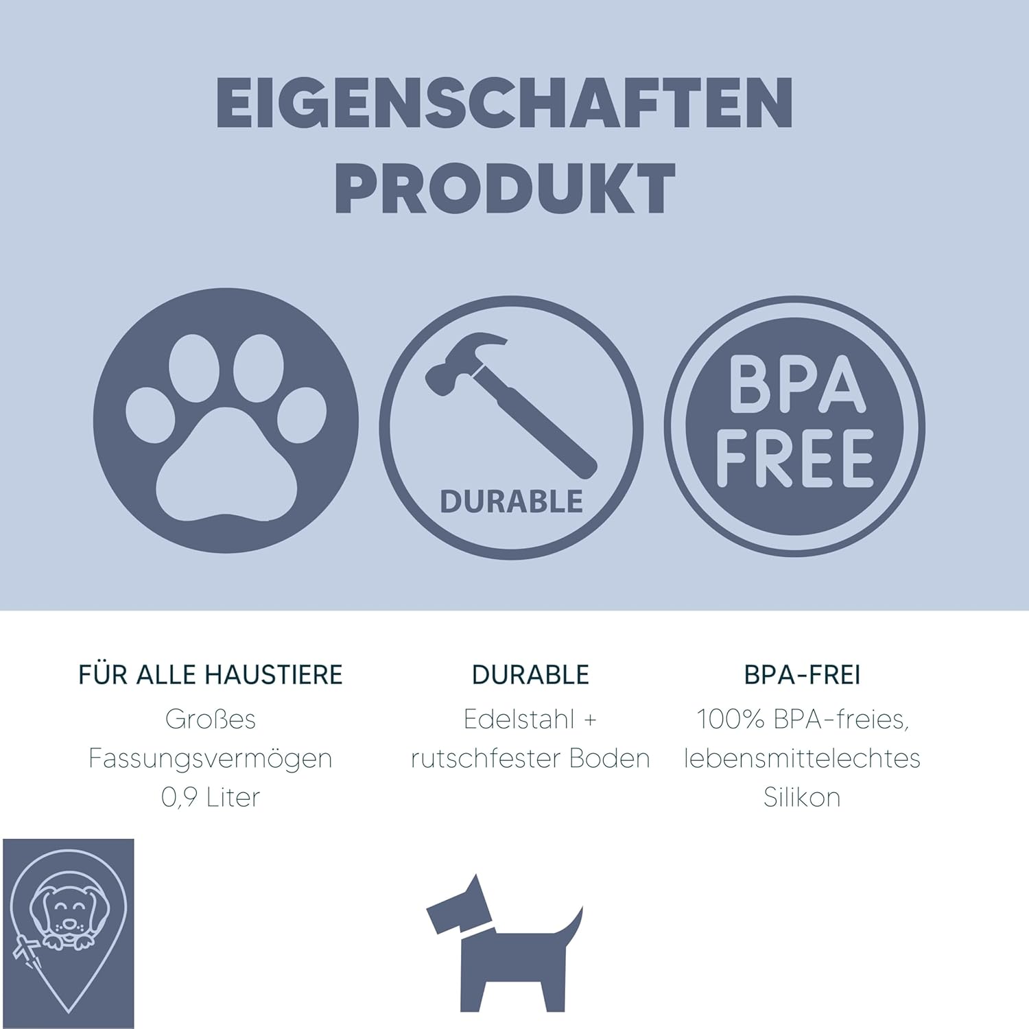 KPET 2‑in‑1 faltbarer Hundenapf Trink- und Futternapf 900 ml Silikon