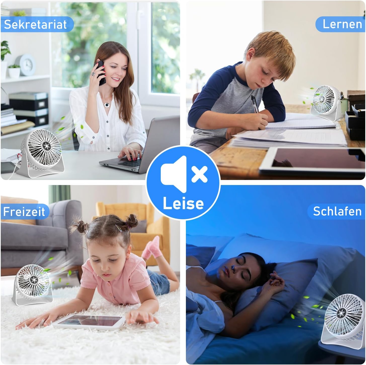 JATEKA Mini USB Tischventilator 3 Stufen 360° schwenkbar leise schwarz