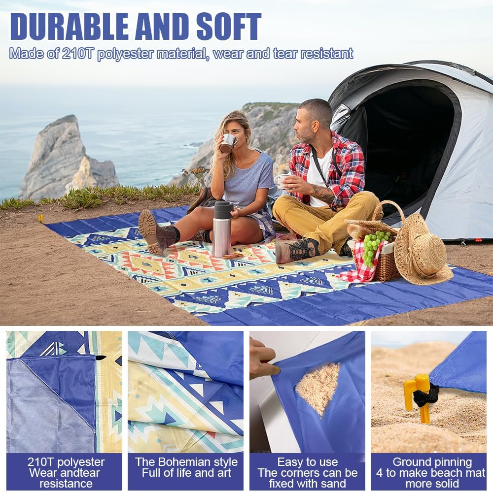 Bseical Stranddecke sandfrei 210x200 cm wasserdicht leicht faltbar 200cm-300cm
