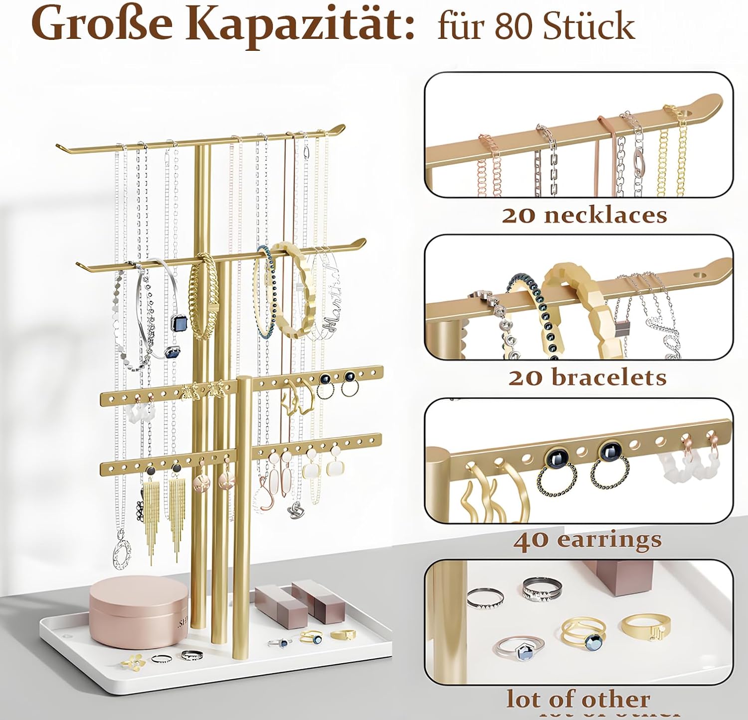 Schmuckstaender 4-stufig Weiss 32 cm fuer Halsketten Armbaender & Parfuem