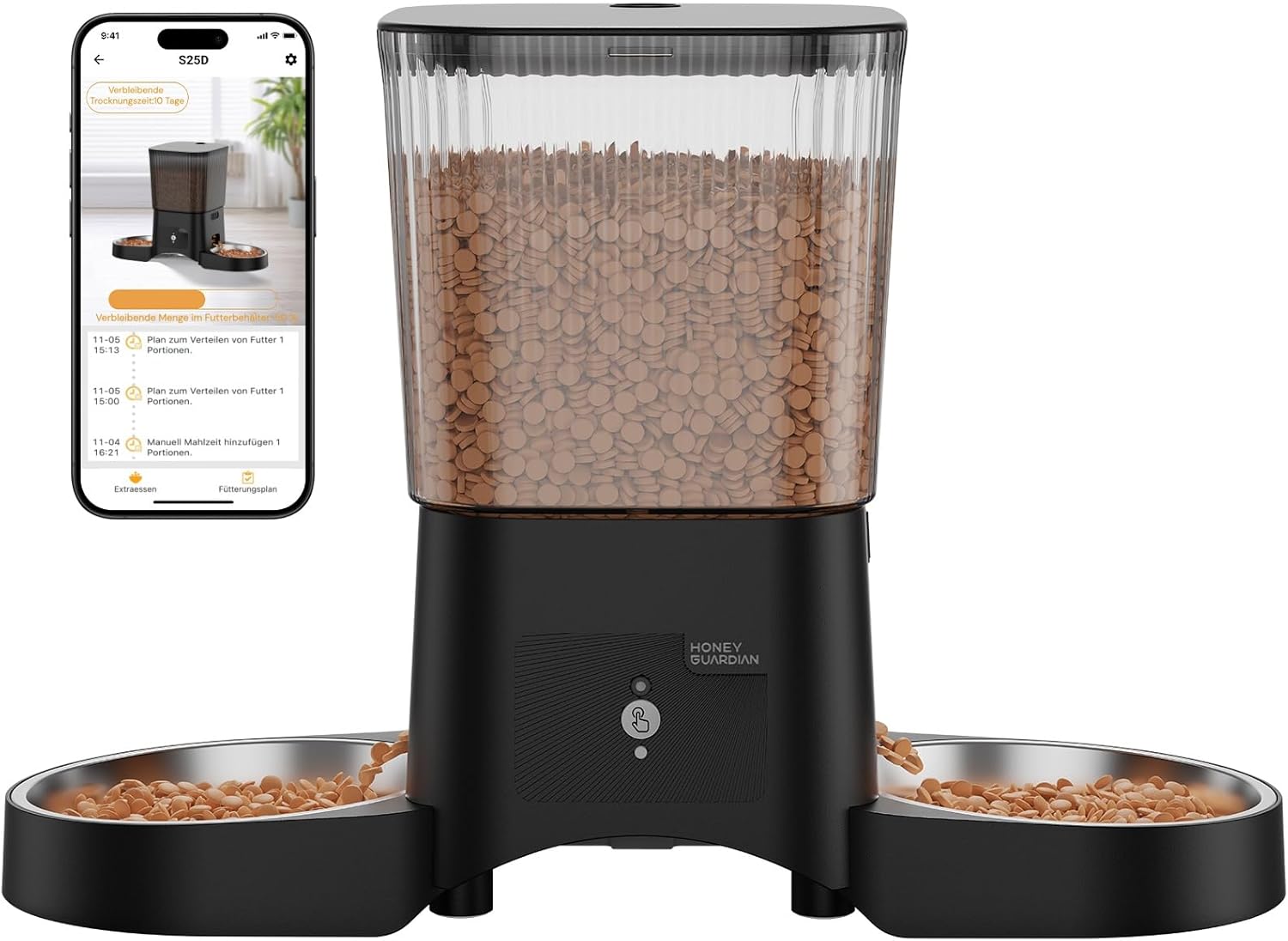 HONEYGUARDIAN Futterautomat fuer Katzen mit WiFi App Steuerung und Mahlzeitenplan