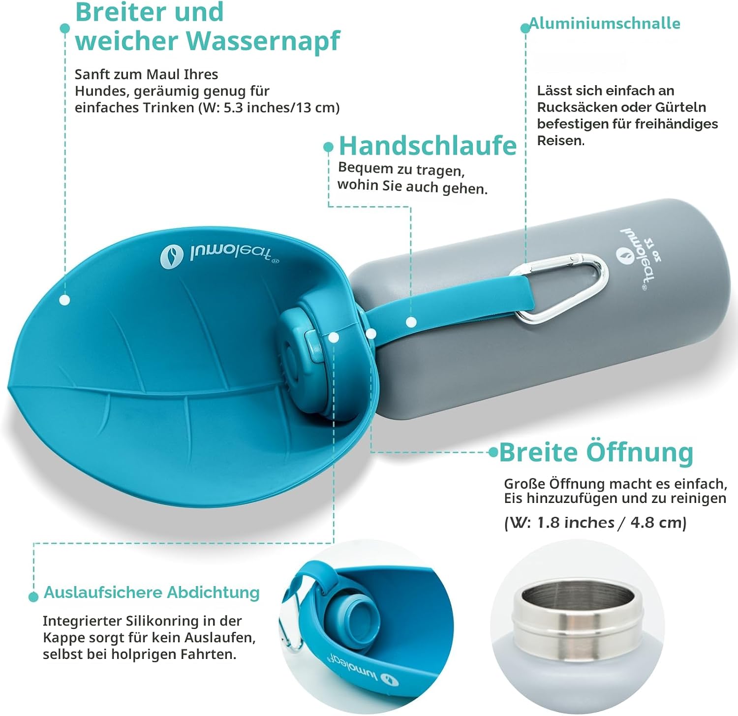 LumoLeaf Trinkflasche aus Edelstahl isoliert Breite Oeffnung Gruen