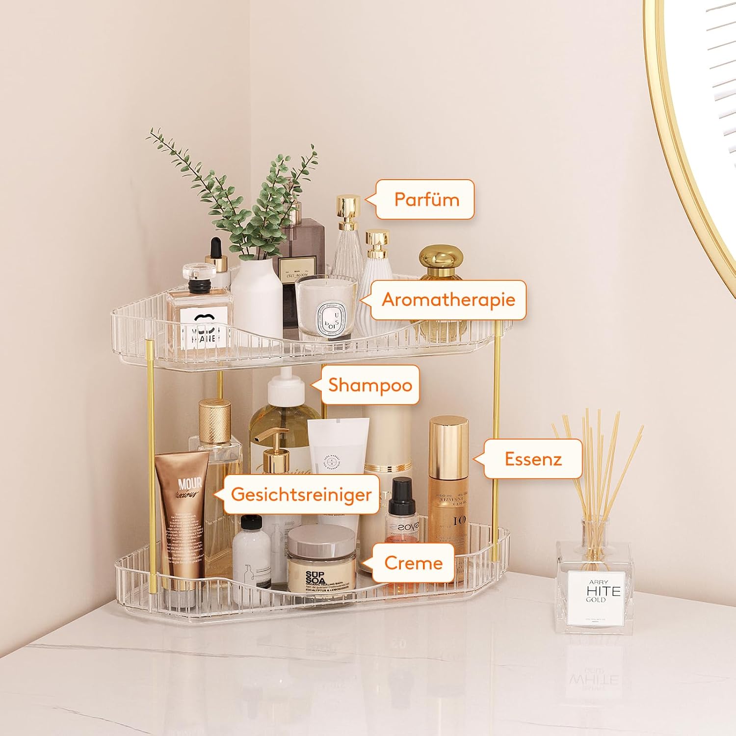 Lifewit 2-stufiger Eck-Organizer transparent fuer Schminktisch Bad