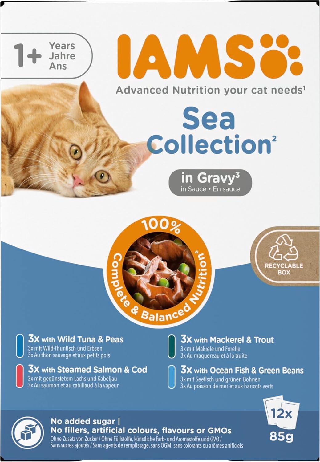 IAMS Delights Katzennassfutter Sea Collection Fisch Mix in Sauce 12×85g
