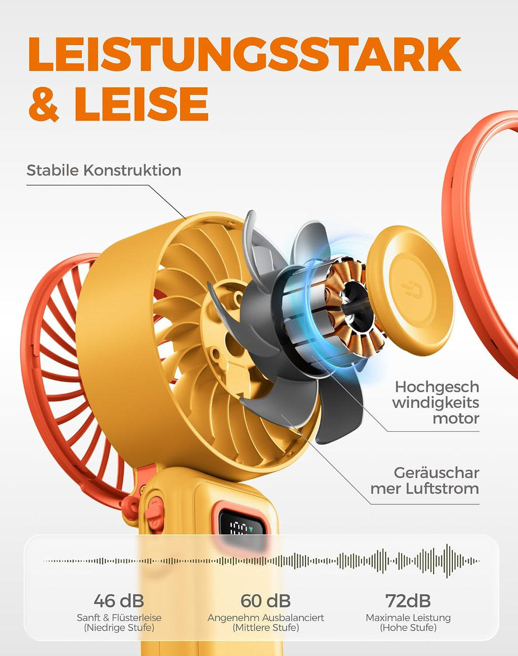 Diveblues Handventilator 4-in-1 faltbar 180° Akku 100 Stufen starker Luftstrom
