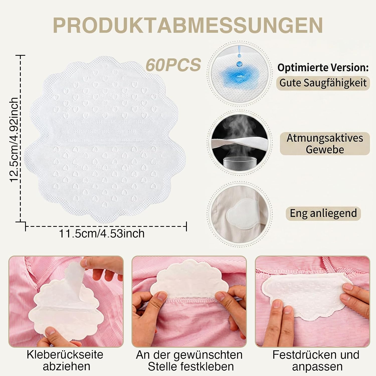 60er Achselpads gegen Schweiss mit starker Haftung fuer Damen und Herren