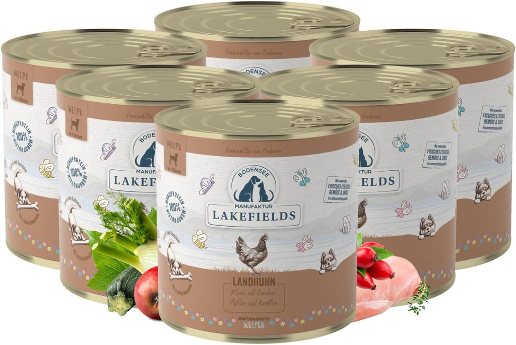 Lakefields Welpenfutter Nass Huhn 61% 6x800g verschiedene Sorten getre