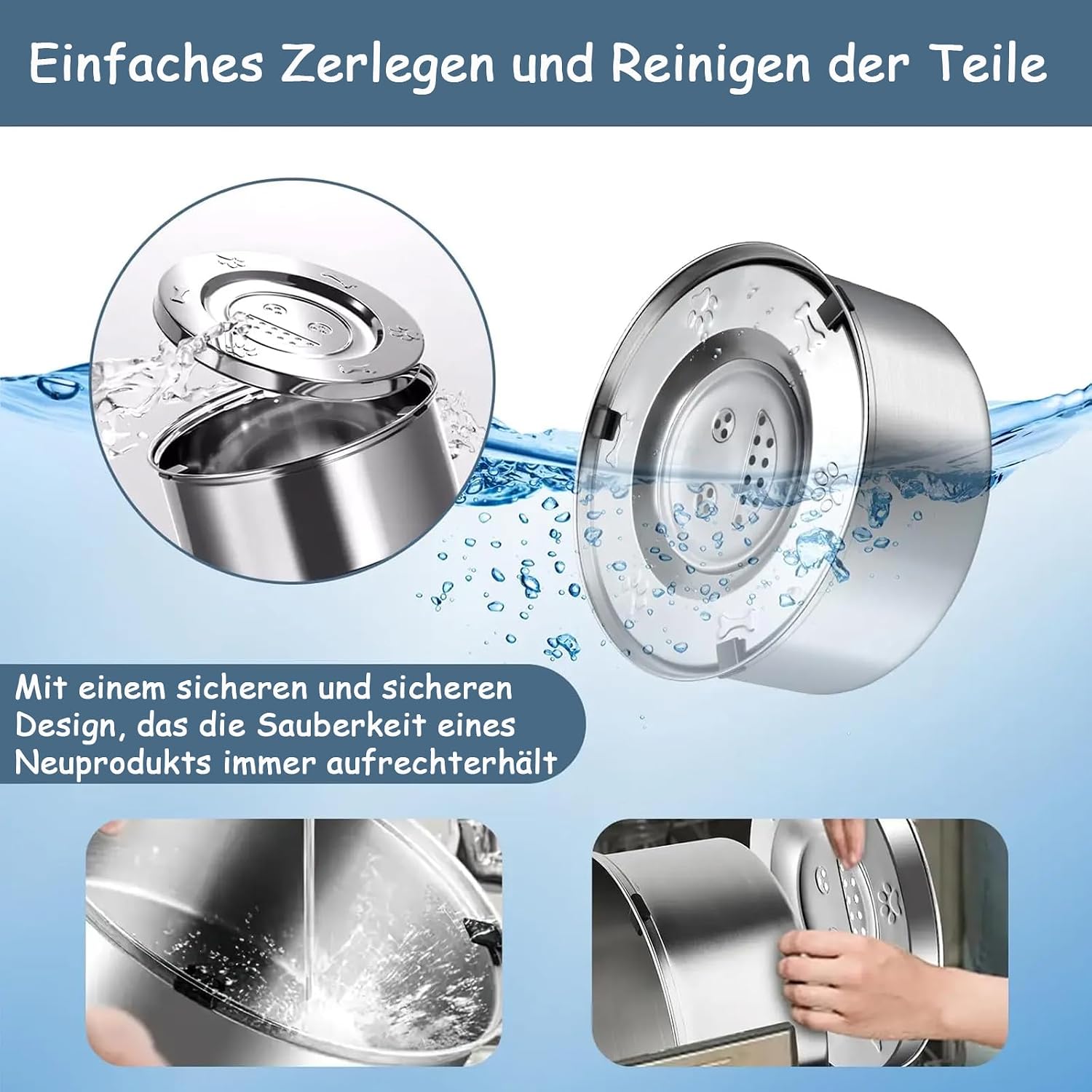 3 L Edelstahl Antischling Napf fuer Hunde Reise Slow Feeder Mittelgrosses