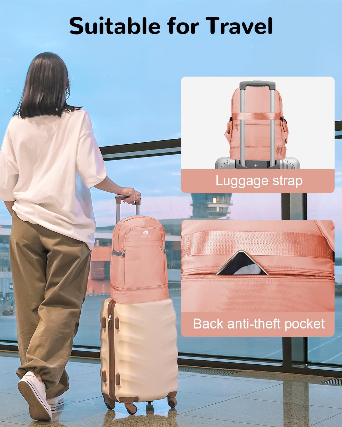 Reiserucksack wasserdicht mit Nassfach und Schuhfach, Unisex