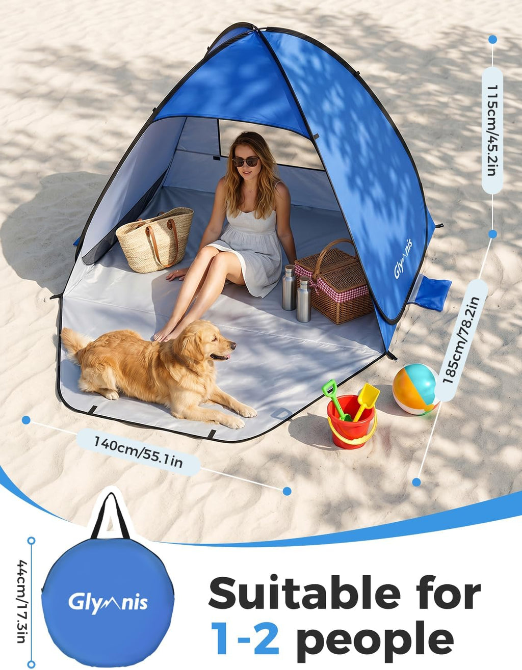 Glymnis Pop-up Strandmuschel Strandzelt UV50+ mit Reissverschlusstuer Windschutz B