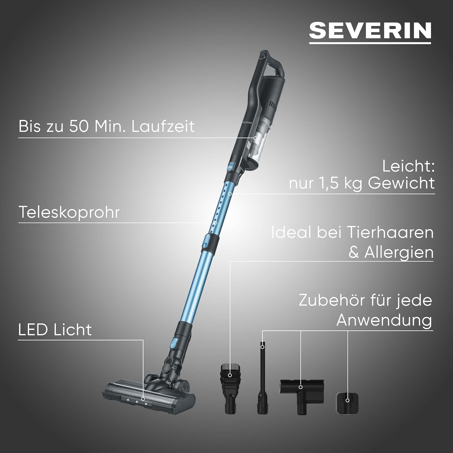 SEVERIN Akku-Handstaubsauger HV 7146 4‑in‑1 Nass und Trocken Weiss‑GrauRot