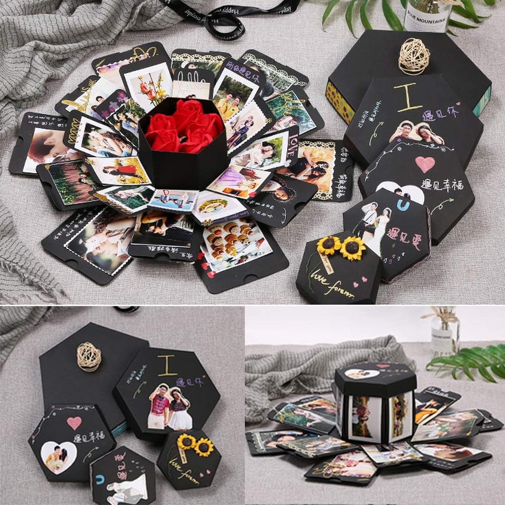 Explosion Box Geschenk mit Fotoalbum Scrapbook fuer Geburtstag und Hochzeit