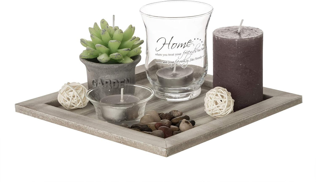 ootb Teelicht-Set Glas und Holz Deko-Tablett 20x20x8 cm mehrfarbig
