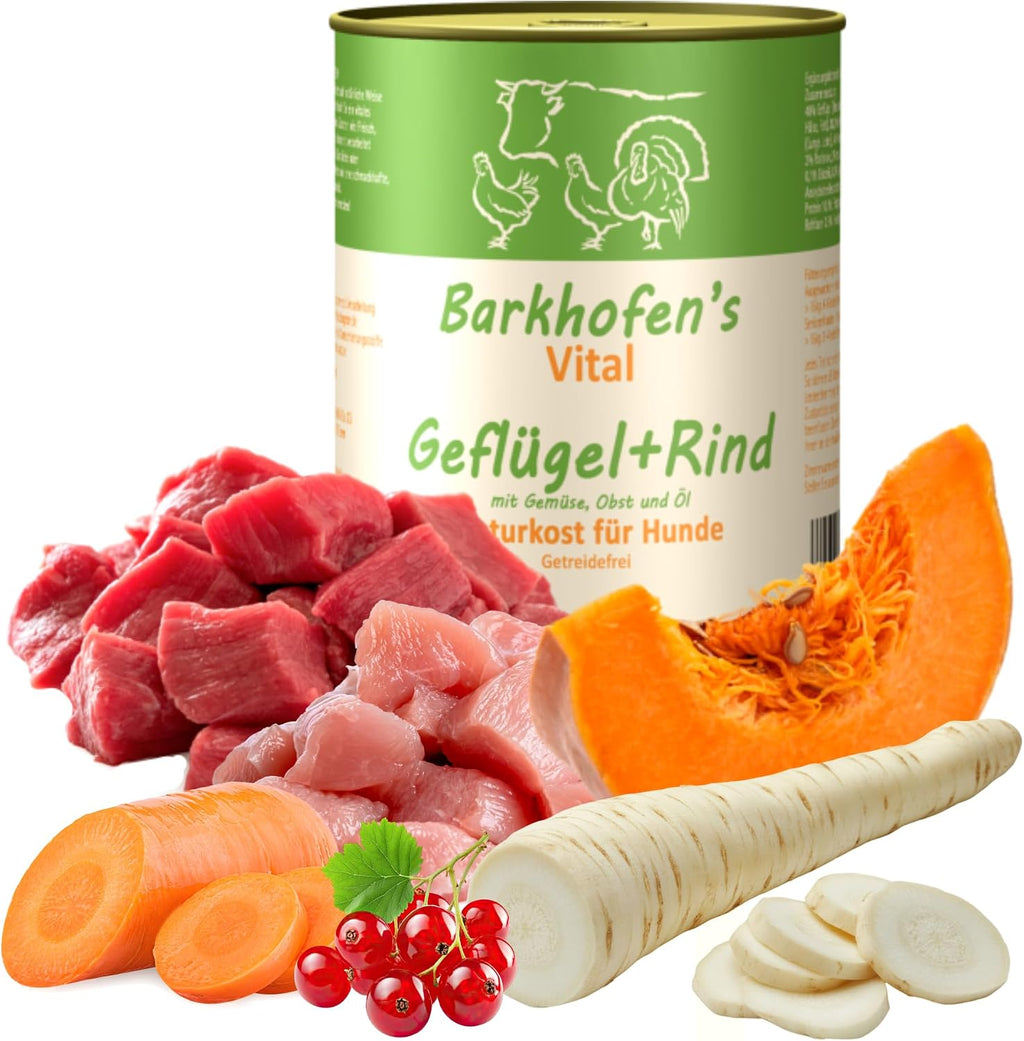 Barkhofen Hundefutter Nass 6x800g getreidefrei mit Gefluegel und Rind