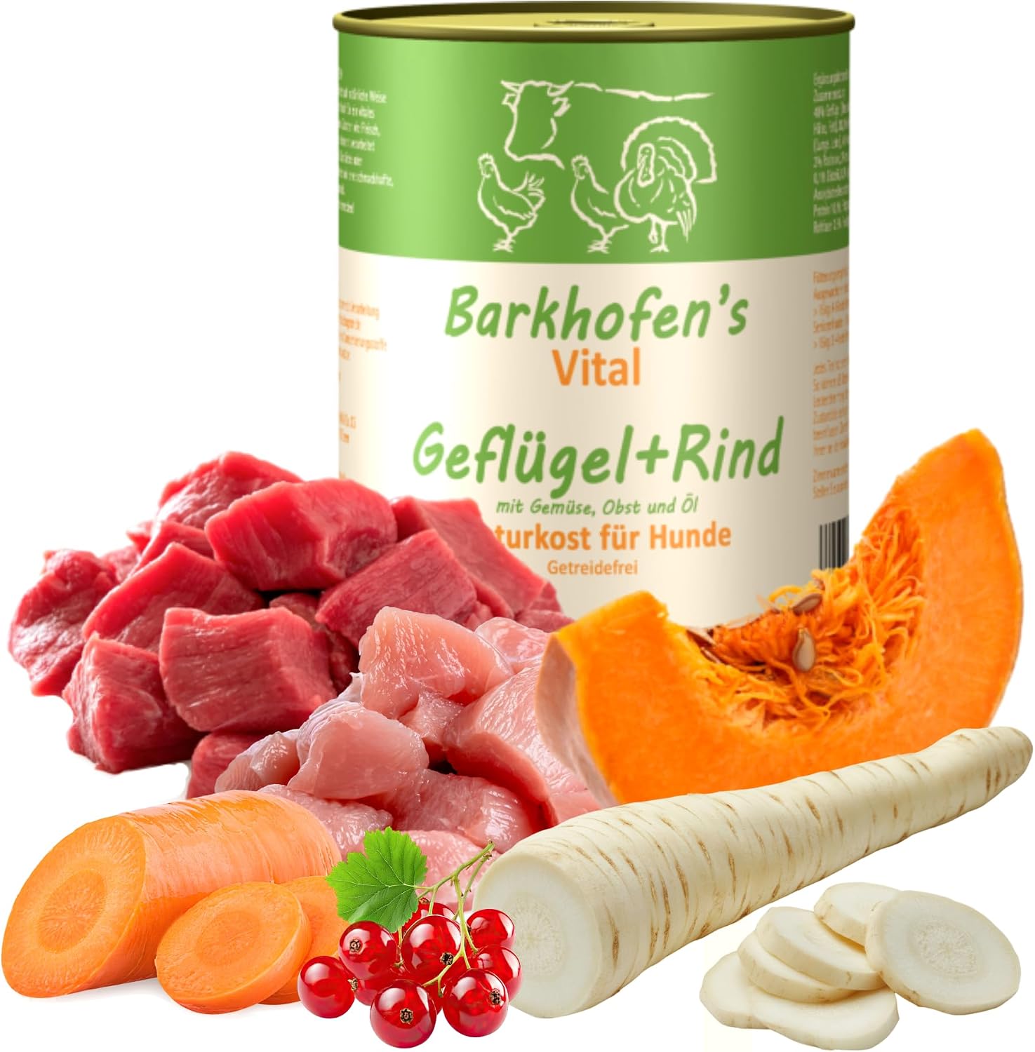 Barkhofen Hundefutter Nass 6x800g getreidefrei mit Gefluegel und Rind