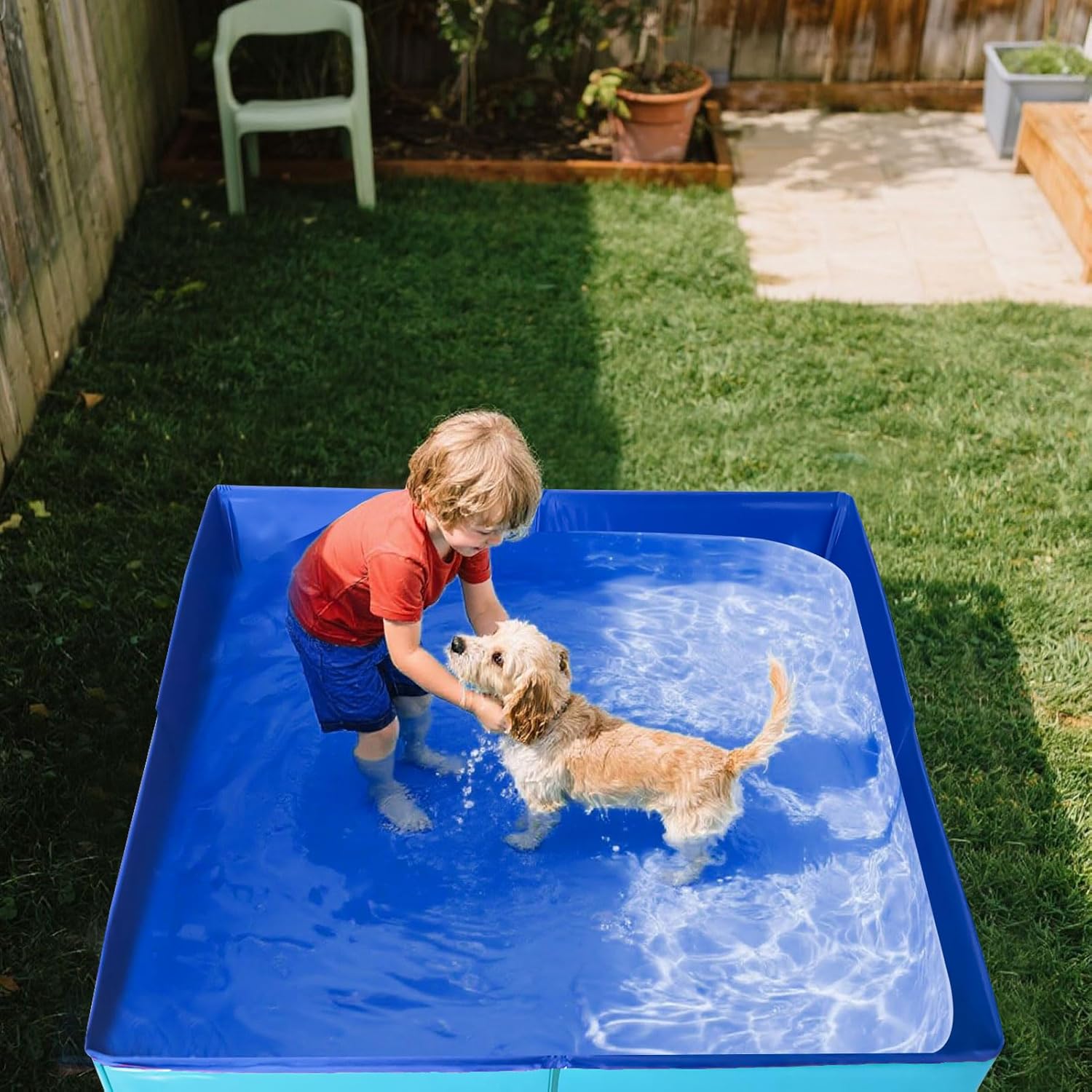 Faltbarer Hundepool 50x50x10 cm aus PVC mit 6 Fischspielzeug fuer kleine Hunde Ka