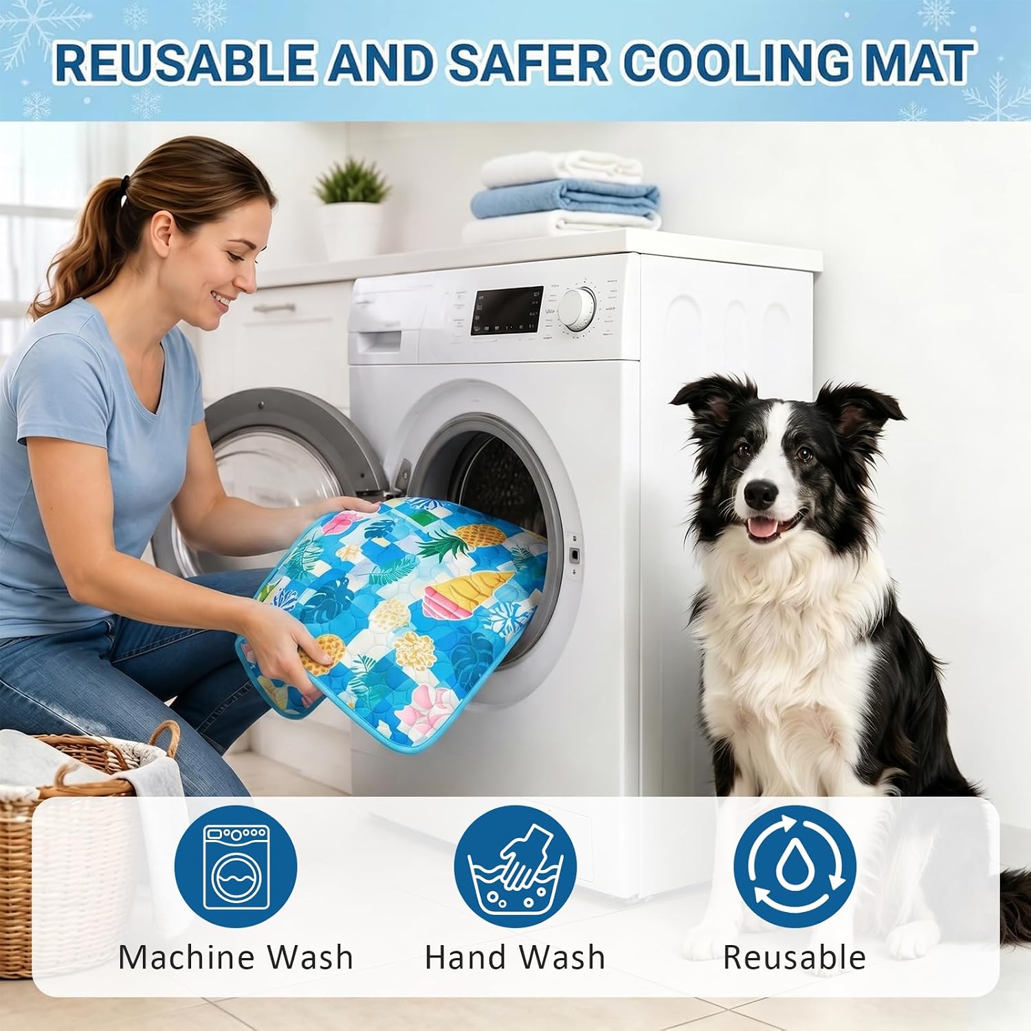 Kuehlmatte Hund 100x70 cm selbstkuehlend fuer Hunde Katzen Indoor Outdoor Auto Blau